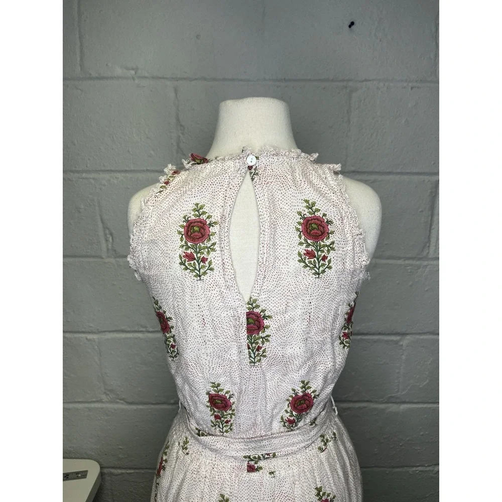 Roller Rabbit Valley Floral Naoki Dress XS Boho Cotton Ruffle Tiered Belt Ruffle